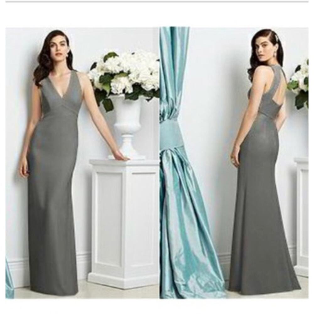 Dessy Collection Diamond Open Back Gray Dress